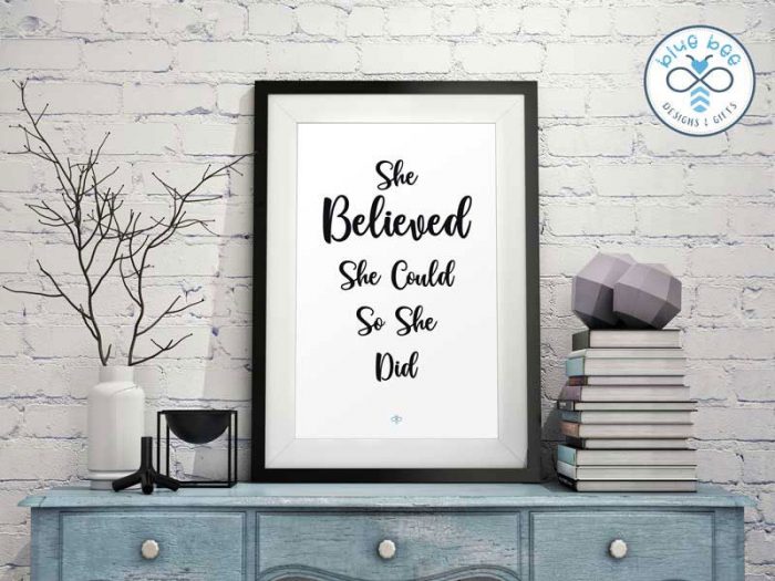 Blue Bee Poster - She Believed She Could So She Did