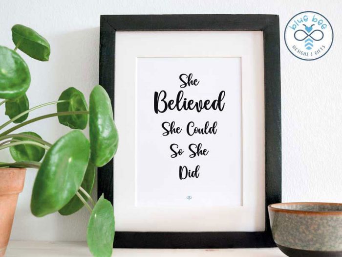 Blue Bee Poster - She Believed She Could So She Did