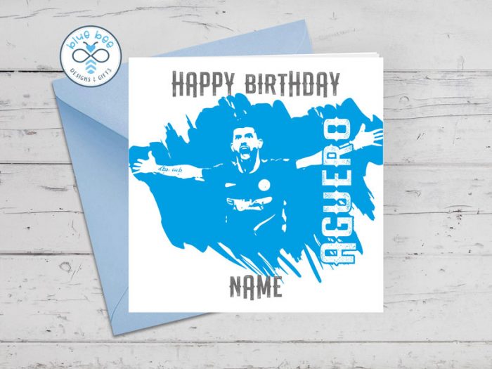 Blue Bee Sergio Aguero Birthday Card PERSONALISED